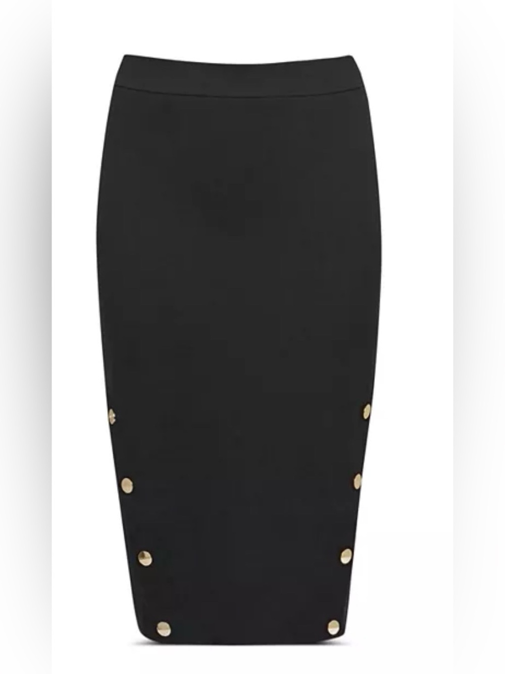Ted Baker London Black Midi Pencil Skirt with Side Grommet Detail & Gold Button